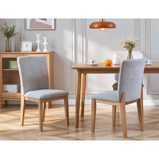 Sunvega Set of 2 Gray Linen Fabric Dining Chairs with Cushioned Seat and Backrest