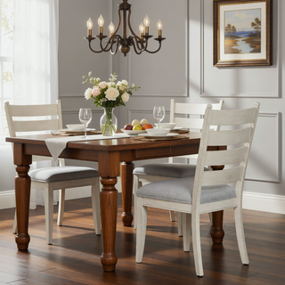 Sunvega Farmhouse Dining Set of 2 Counter Height Chairs with Antique White Finish