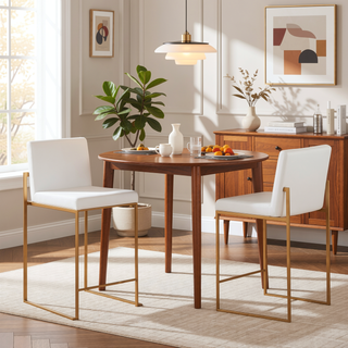 Sunvega Contemporary Gold Steel and White Velvet High Back Counter Stool Set of 2