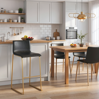 Sunvega Contemporary Gold Steel and Black Faux Leather Barstool Set of 2
