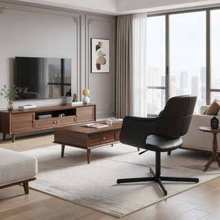 Sunvega Retro Chic Modern Swivel Accent Chair with Black Faux Leather Upholstery