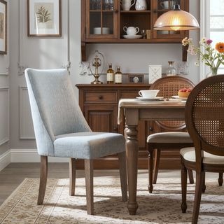 Sunvega Upholstered Dining Chair Set of 2 with High Back and Solid Wood Legs