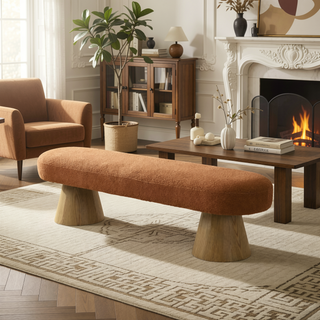 Sunvega Fully Assembled Upholstered Dining Bench with Wood Legs and Non-Slip Pads