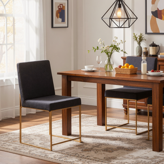 Sunvega Fuji High Back Dining Chair with Upholstered Seat and Gold Steel Frame