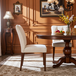 Sunvega Capri Beige Linen Upholstered Dining Chairs with Padded Seat and Back