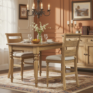 Sunvega Caramel Finish Ladder Back Counter Stool with Upholstered Seat