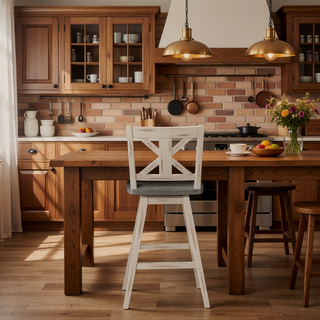 Sunvega Solid Rubberwood Counter Height Dining Table with Distressed Gray Finish