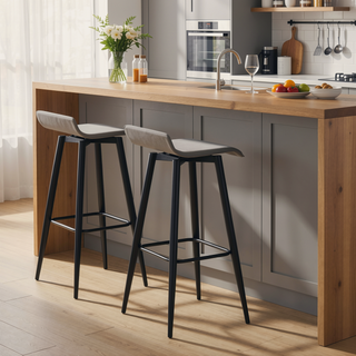 Sunvega Ale Fixed Height Bar Stool with Upholstered Faux Leather Seat and Black Metal Base Set of 2