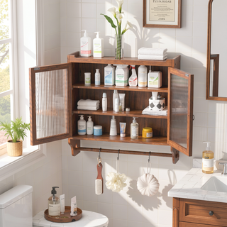 Sunvega Vintage Double Door Wall Cabinet with Three Removable Storage Shelves and Towel Rack