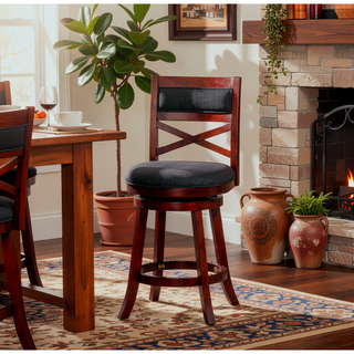 Sunvega 30 Inch Bar Height Swivel Stool with X Back Design and Charcoal Fabric Seat