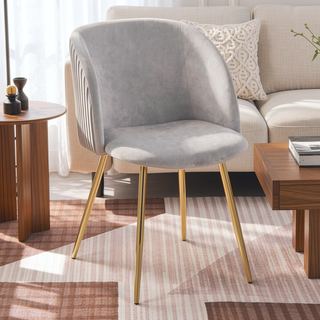 Sunvega Fran Pleated Contemporary Velvet Upholstered Dining Chair with Metal Legs Set of 2