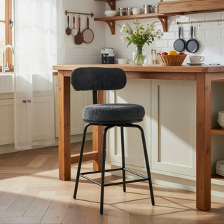 Sunvega Modern Boucle Upholstered Swivel Bar Stools Set of 2 with Metal Legs