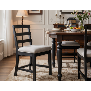 Sunvega Contemporary Gray Black Fabric Upholstered Ladder Back Counter Height Dining Chairs