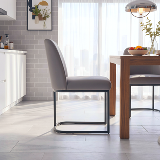 Sunvega Modern Upholstered Faux Leather Dining Chair with Black Metal Base