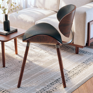 Sunvega Mid Century Modern Dining Chair with Black Vegan Faux Leather Upholstery