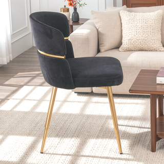 Sunvega Glam Art Deco Dining Chair with Black Velvet Upholstery and Gold Metal Accent