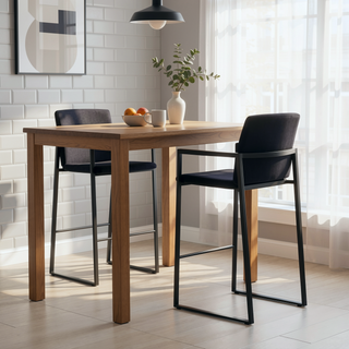 Sunvega Contemporary High Back Barstool with Black Steel Frame and Black Velvet Upholstery