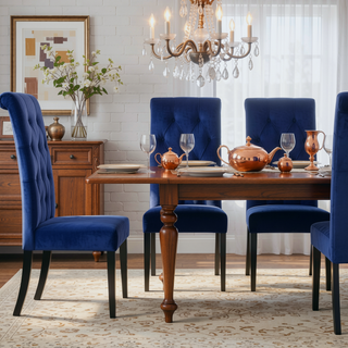 Sunvega Birch Wood Tufted High Back Dining Chairs Set of Two with Foam Filled Seat