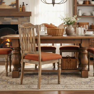 Sunvega Traditional Farmhouse Style Wheat Finish Textured Fabric Upholstered Side Chairs Set of 2