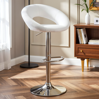 Sunvega Adjustable Height Bar Stool Upholstered in White Faux Leather Set of 2