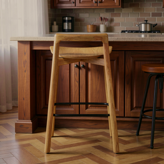 Sunvega 26.5 Inch Modern Minimalist Low Back Wood Counter Stool in Dark Brown Walnut