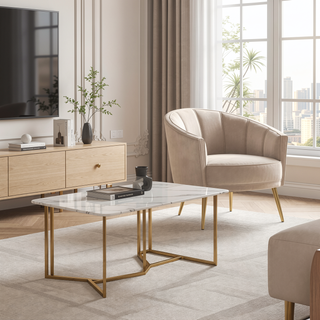 Sunvega Gold Metal Legs Champagne Velvet Upholstered Tania Accent Chair with Tufting
