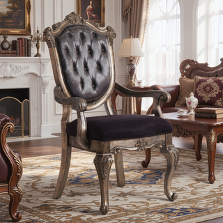 Sunvega Tufted Arm Chair with Padded Seat Cushions and Scrolled Backrest Details
