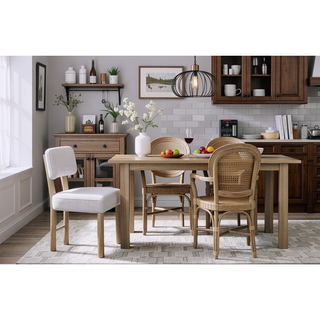 Sunvega Light Natural Oak Finish Upholstered Chair Set with Rounded Corners