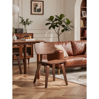 Sunvega Walnut Finish Side Chair with Sleek Minimalist Design and Curved Wooden Legs