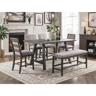 Sunvega Modern Grey Upholstered Fabric Dining Chairs Set of 2pc High Chairs