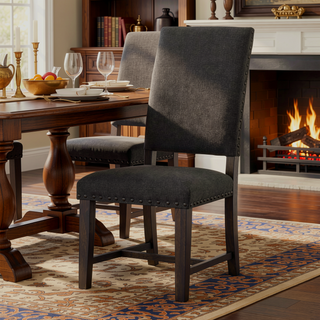 Sunvega Warm Grey Smokey Black Upholstered Side Chair Set of 2 for Dining