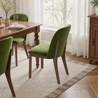 Sunvega Navy Blue Velvet Dining Chair Set of 2 with Solid Wood Legs