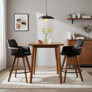 Sunvega Mid-Century Modern Counter Stool with Faux Leather Seat and Walnut Legs