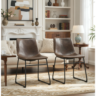 Sunvega Hand Crafted Vintage PU Leather Dining Chairs with Iron Frame, Set of 2