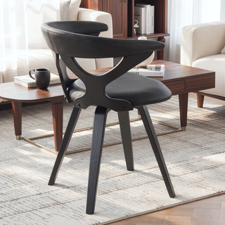 Sunvega Contemporary Dining Chair with Swivel in Black Wood and Faux Leather