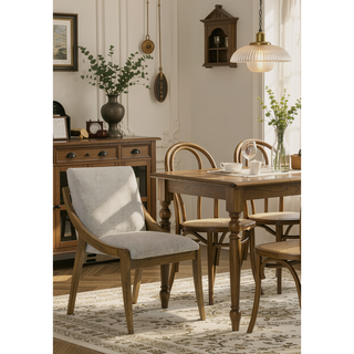 Sunvega Gray Chenille Upholstered Side Chair with Walnut Veneer Frame