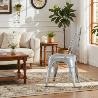Sunvega High Gloss Silver Metal Dining Chairs Set of 2 with 18 Inch Seat Height