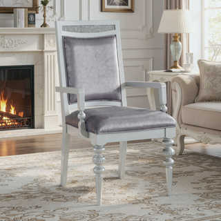 Sunvega Plush Grey Upholstered Arm Chairs with Sparkling Rhinestones and Platinum Finish