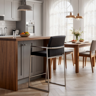 Sunvega Contemporary High Back Barstool Set of 3 with Faux Leather Upholstery