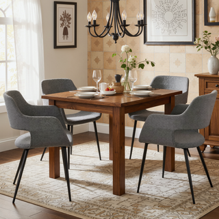 Sunvega Mid-Century Modern Dining Chair with Grey Fabric and Tapered Metal Legs - Set of 2