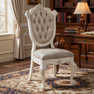 Sunvega Rose Gold and Pearl White Tufted Back Side Chairs with Floral Motifs