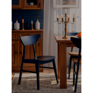 Sunvega Briar Black Finish Rectangular Dining Table with Fixed Wood Top