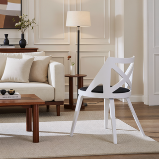 Sunvega White Textured Wood and Charcoal Fabric Charlotte Farmhouse Chair Set of 2