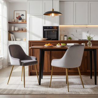 Sunvega Marcel Contemporary Dining Chair with Gold Frame and Silver Velvet Fabric Set of 2