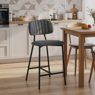 Sunvega Gray Faux Leather and Metal Counter Height Bar Stool with Footrest