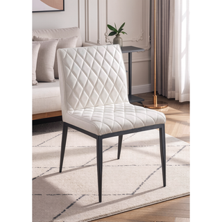 Sunvega Ivory Leatherette Side Chairs with Padded Seat and Black Metal Frame