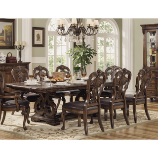 Sunvega Traditional Dark Brown Solid Rubberwood Side Chairs with Ornate Corbels