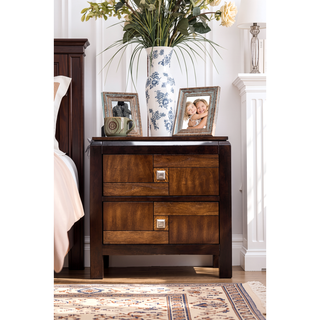 Sunvega Transitional Solid Wood Nightstand with Square Chrome Knobs in Acacia Walnut