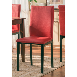Sunvega Red Faux Leather Upholstered Metal Frame Dining Chairs Set of 4