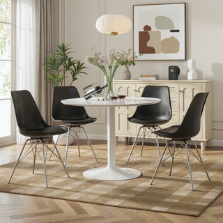 Sunvega Modern Black Dining Chair with Padded Cushion and Chrome Legs Set of 2
